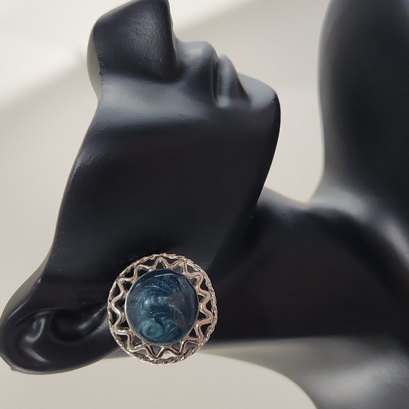 Vintage clue and silver oversized earrings - Picture 1 of 5